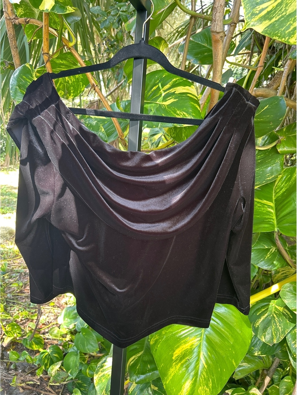 CAFO Black Velvet Draped Off-Shoulder Top XL